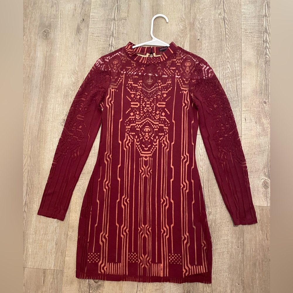 Burgundy long sleeve mini  Dress